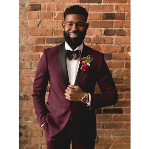 ANNIEBRITNEY 2 Piece Burgundy Slim Men Formal Suit Custom Skinny Groom Wedding Tuxedo Slim Fit Prom Wedding Men Suit With Pants