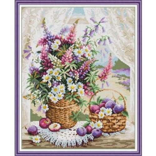 Window sill flower basket cross stitch kit aida 14ct 11ct count printed canvas stitches embroidery DIY handmade needlework
