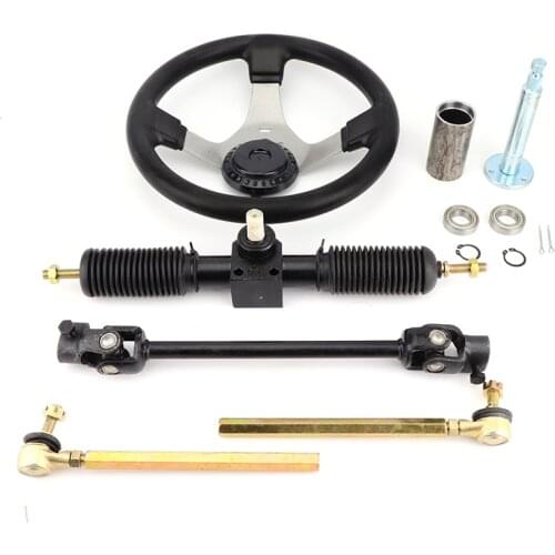 300mm Steering wheel 425mm Full Steel Gear Rack Pinion 380mm U Joint Tie Rod Knuckle Assy Fit For Go Kart Buggy UTV Bike Parts