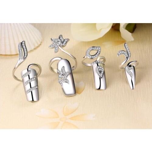 Hot 4pcs Weddin Jewelry Sets for Alloy color Personality, fashion creative opening crystal ring nails female tempe