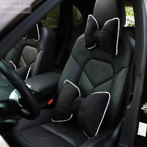 Bowknot Car Headrest Pillow Creative Plush Pillow Waist Back Neck Pillow Bordered Cute Headrest Car Interior