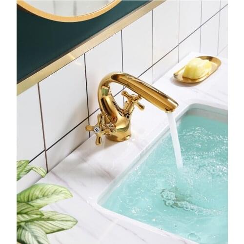 Solid brass gold chrome antique bathroom sink faucet two handle one hole cold hot basin faucet luxury tap European style