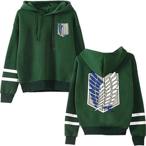 Anime Attack on Titan Hoodie Long Sleeve Striped Hooded Sweatshirt Pullover Tops Cosplay Costume