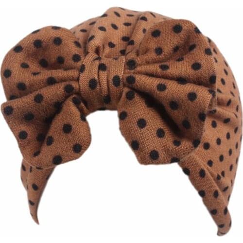Baby Girls Knitted Polka Dot Floral Print Turban Hat Bowknot Beanie Cap Elastic