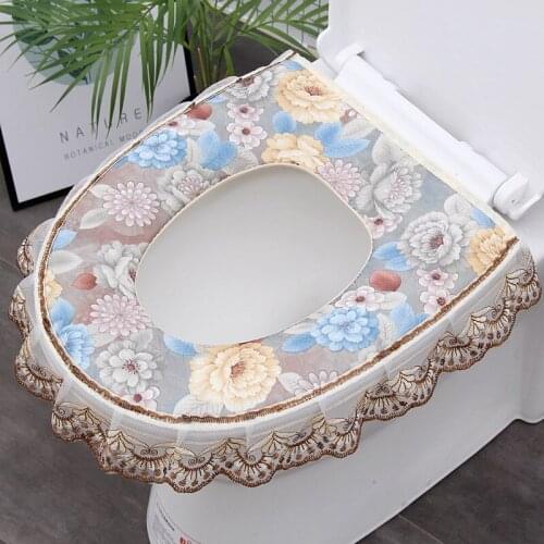 The New Style Thickened Toilet Cushion Toilet Cushion Lace Edge Embroidered Word Fastening Zipper Type High-end Atmosphere