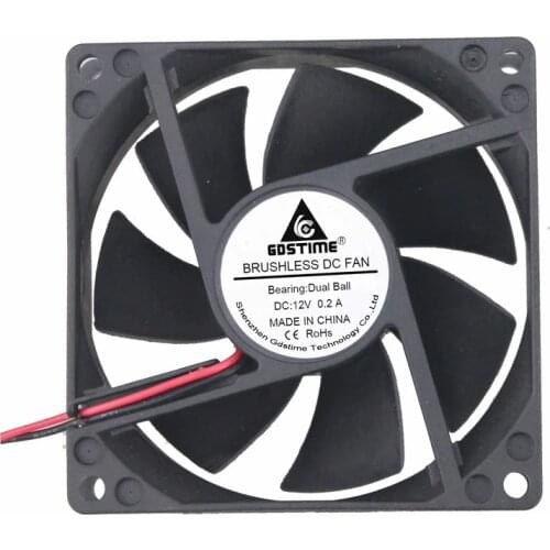 Gdstime 100 Pcs 80x80x25mm 2Pin 8025 DC 12V Two Ball Bearing Brushless PC CPU Cooling Fan 80mm x 25mm 0.2A 2800RPM