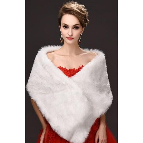 Women Winter Wedding Wraps White Faux Fur Long Cape for Party Dress Bridal Accessories One Size US 2-US 10 Free Shipping