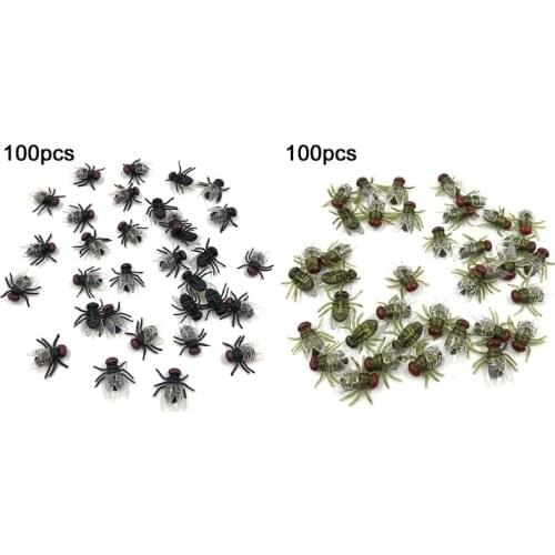 100 Pcs Fake Flies Plastic Halloween Simulated Insect Fly Bugs Joke Toys Prank Q6PD