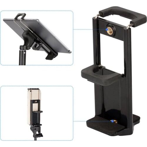 2 In 1 Universal Tablet Phone 1/4" Tripod Mount Clamp Holder Bracket Selfie Clip Tablet Stand Holder