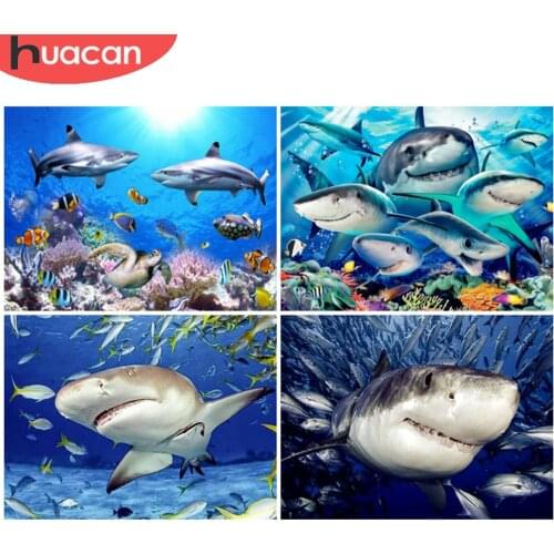 HUACAN 5D Diy Diamond Painting Shark Animal Cross Stitch Diamond Embroidery Mosaic Ocean Wall Sticker Home Decoration