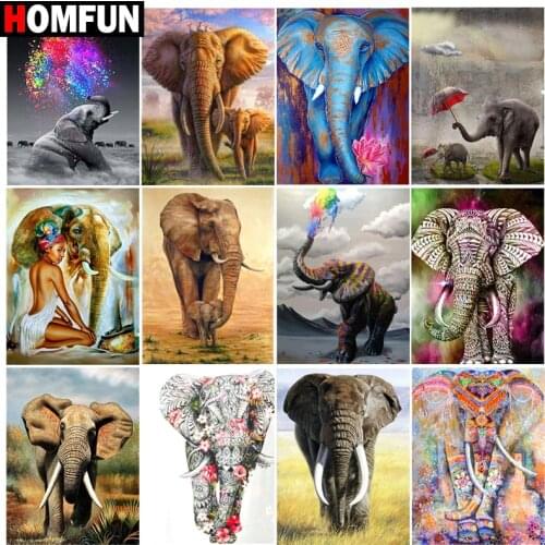 HOMFUN Diamond Painting Cross Stitch "Animal elephant" 5D DIY Diamond Embroidery Full Square/round Rhinestone Of Picture