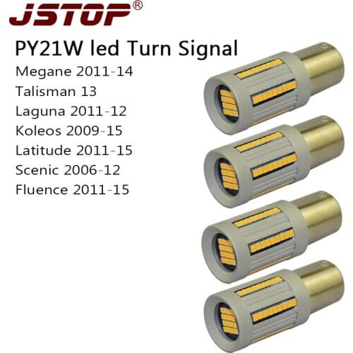 JSTOP 4PCS/set Latitude Koleos Megane Scenic 12-24V PY21W BAU15S auto lamps canubs 100% No error led front Rear Turn Signal lamp