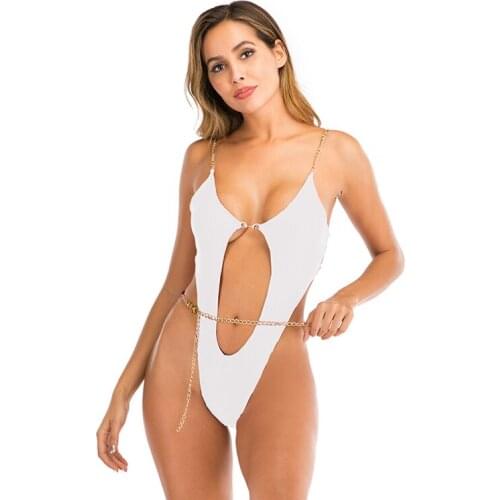 White Body Suits Women Bathing Suit Crotchless Femme Swimsuit See Through Hellow Out Sexy High Waist One-peice Swimwear