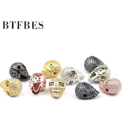 BTFBES Black eye Zircon Skull Copper Beads 2pcs Shine Loose beads for Jewelry Bracelet Making Necklace DIY Pendant Accessories