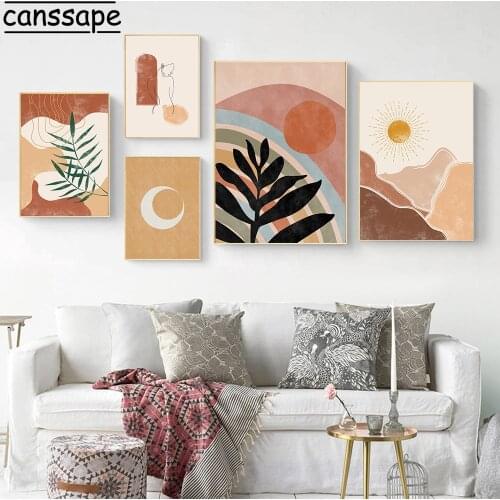 Bohemia Painting Abstract Wall Art Print Boho Canvas Prints Leaf Line Man Poster Sun Posters Nordic Wall Picture Home Decoration