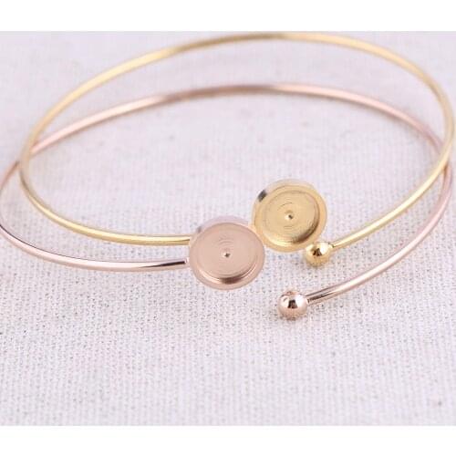 Reidgaller 5pcs rose gold plated stainless steel 8mm cabochon bracelet base blanks diy cuff bangle bezel settings for jewelry