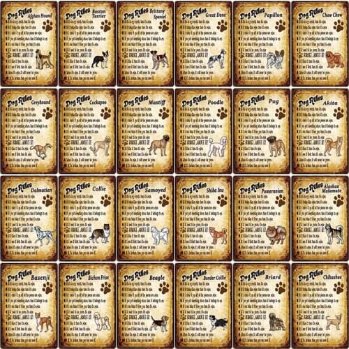 [ DecorMan ] Pets Dogs Rules Shiba Inu Border Collie Husky Bichon Frise Labrador Tin Metal SignPaintings Bar PUB Decor DG-002