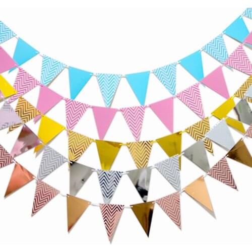 3m 12 Flag Rose Gold Pink Paper Board Garland Banner Baby Shower Birthday Party Decoration Kids Room Decoration Garland Bunting