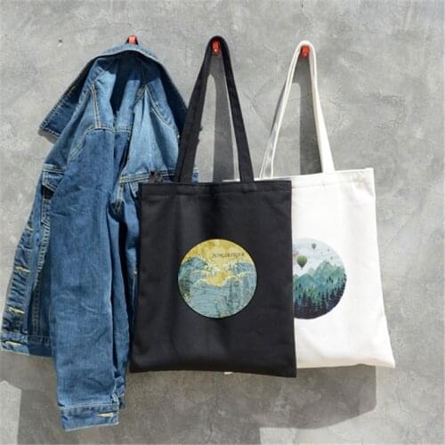 B020127 Japanese Style Girls Students Canvas Shoulder Bag Starry Sky Scenery Printed Women Handbag Shopping Totes