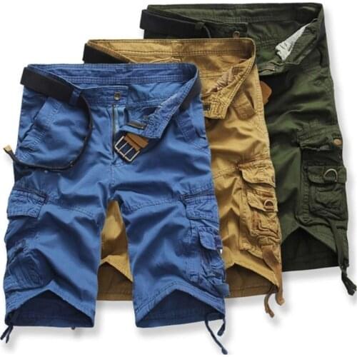 Summer Mens Overalls Straight Casual Cargo Shorts Mens Multi-Pocket Loose Five-Point Pants