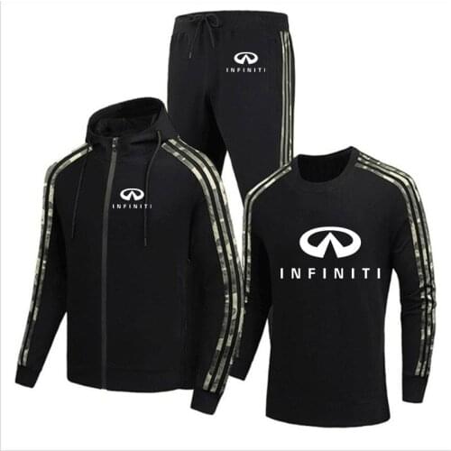 High quality Cotton Spring Autumn Casual Zip Jacket Infiniti Car Logo Printing Mens jacket + sweater + pants three-piece suit