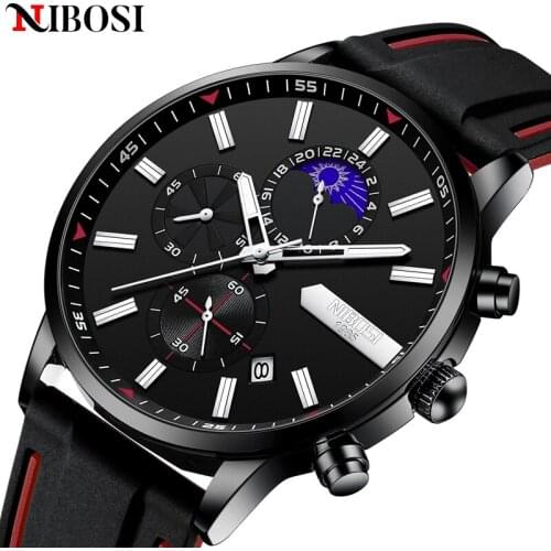 NIBOSI Men Watch Chronograph Analog Quartz Sports Watch with Date Luminous Waterproof Silicone Rubber Strap Wristswatch for Man