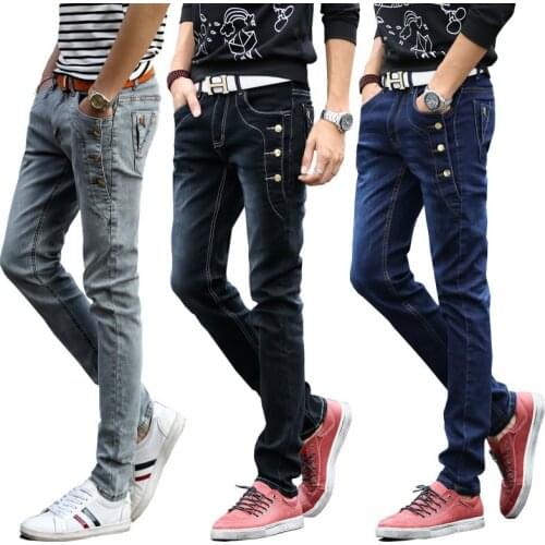 Mens Jeans Pocket Decoration Fashion Jeans Casual Pants Slim Straight High Elasticity Jeans Men High Quality Length Pant Jean