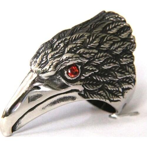 New Design Cool Red Eyes Eagle Ring 316L Stainless Steel Hot Mens Ring Fashion Punk Band Party Animal Biker Ring