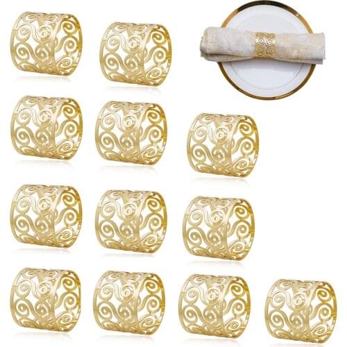 Gold Napkin Rings Set of 12, Round Napkin Wraps Metal Serviette Ring Holder Set Dining Table Setting Decoration for Wedding Hol