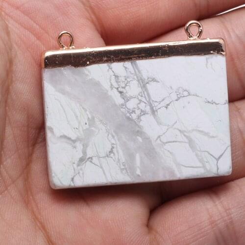 Natural Stone Pendant Rectangle Double Hole White Turquoises Pendant For Jewelry Making DIY Necklace Bracelet Anklet Accessory