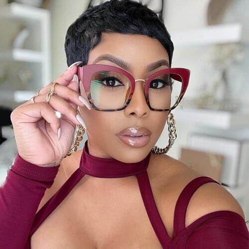 Oversized Cat Eye Glasses Frame Women Eyeglasses Fashion Red Transparent Lens Spectacle Frame Vintage