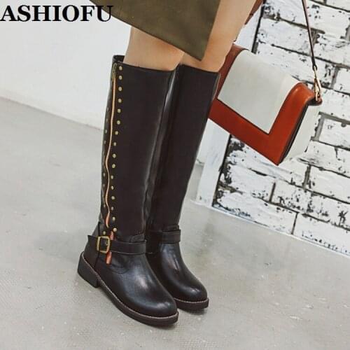 ASHIOFU Wholesale 2020 New Ladies Boots Young-style Party Knee High Boots Sexy Evening Prom Fashion Knight Black Boots Shoes