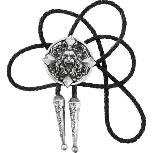 Lion Western eagle Bolo Tie Pendant Necklace Metal for Women Cowboy Leather Necktie Mens Necklace Jewelry