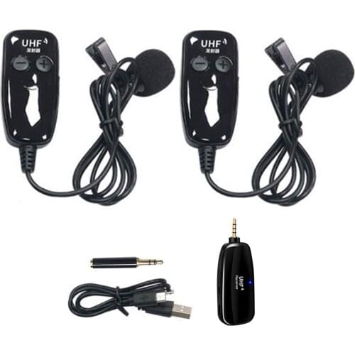 UHF Lavalier Lapel Wireless Microphone Recording Live Streaming Microphone Transmitter Receiver Portable Mic for Camcorder PC