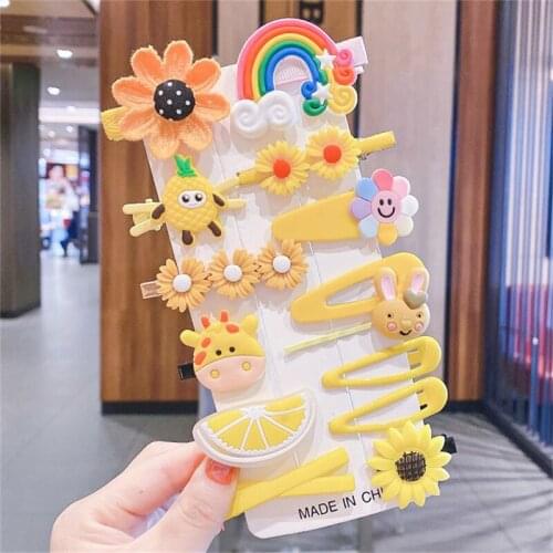 Sweet Girls Princess Hairpins 14Pcs Baby Animal/Flower Decoration Bangs Clip Set Lovely Children Hair Accessories