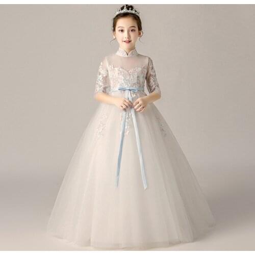 Romantic for Girls in a Flower for a Wedding 2019 New Long Lace Dress for Girls Elegant Dress for Girls with a Floral Pattern