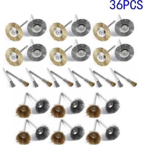 36Pcs Steel Wire Wheel Brushes for Metal Rust Removal Polishing Brush Steel Cutting Rotary Brush for Mini Drill Rotary Tool