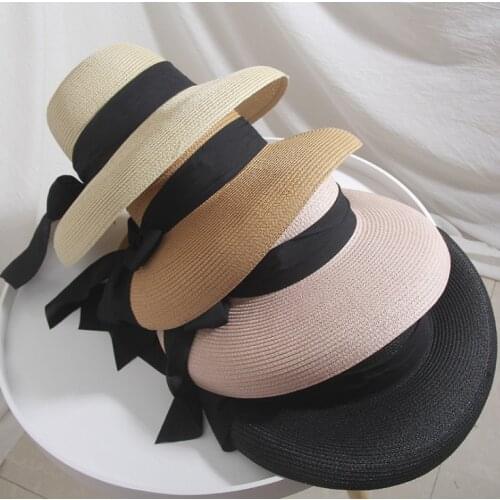 2020 Female Summer Womens Hat Hepburn Style Vintage Design Wide Side Straw Hat Solid Color Beach Holiday Beach Hat Big Sun Hat