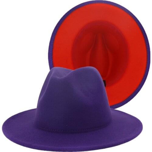 Fedora Hat Jazz Hats Cowboy Hat For Women And Men Double-sided Color Cap Red With Black Wool Bowler Hat Wholesale 2020