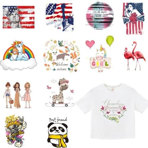 Cute Animals Patches Iron On Clothes Applications Decor Flag Flower Patch Heat Transfer Fusible Clothing Stickers DIY Tops PVC E