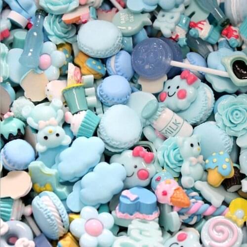 Mix Designs 20pcs Blue Color Dessert Cartoon Resin Flatback Cabochon Art Supply DIY Craft Decoration