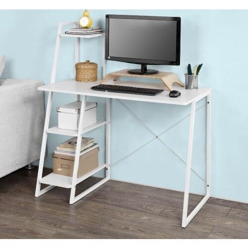 SoBuy FWT29-W, Home Office Table Desk Computer Desk Workstation with 3 Tiers Side Storage Shelves