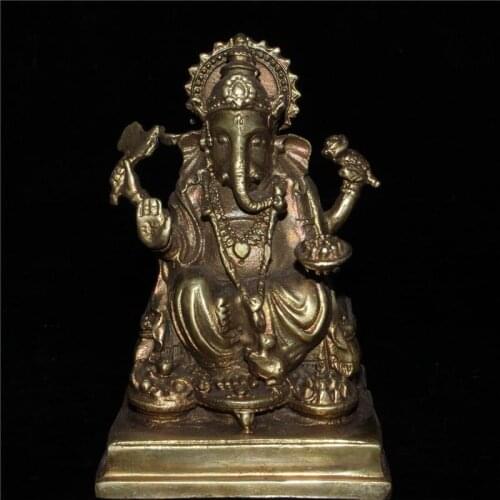 Chinese old craft Old Tibetan Pure Copper Elephant Trunk Buddha Statue Figurines