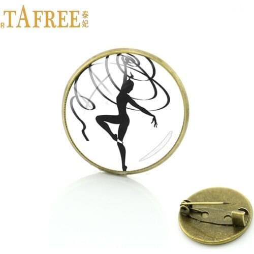 TAFREE Gymnastics moves Glass cabochon dome art picture Brooch sports lovers memorial brooch clothing accessories jewelry GY172