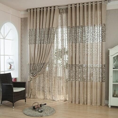 Jacquard Fabric For Curtain Striped Blinds For Living Room Transparent Voile Tulle Breathable Sun-shading Yarn Drapes cortina