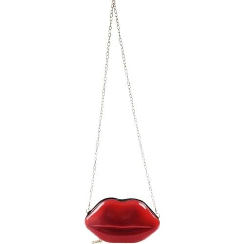 Women Red Lips Clutch Bag Ladies Pu Leather Chain Shoulder Bag Bolsa Evening Bag Lips Shape Purse
