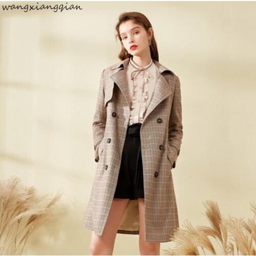 Womens windbreaker winter suit collar 2019 new double-breasted loose British style long-sleeved straight Medium length trench coat female A498