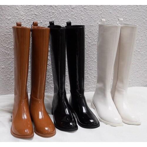 2020 autumn winter Genuine leather Women boots The knee boots Knight mirror flash Fashion women shoes European motorcycle boots