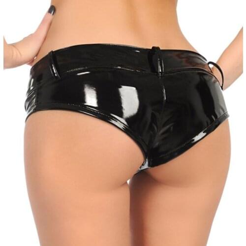 Shorts For Women PVC Faux Leather Shorts Wetlook Low Waisted Femme Booty Pole Dance Shorts Club Disco Hot Panty Sexy High Street