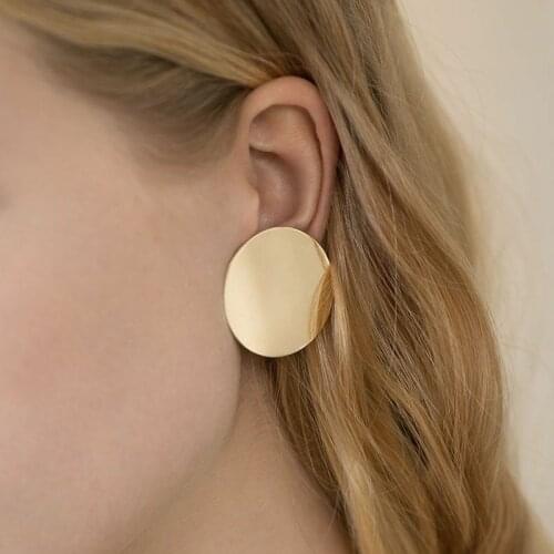 Round Fashion Statement Earrings 2018 Gold Color coin Geometric stud Earrings For Women vintage Earing modern punk Jewelry